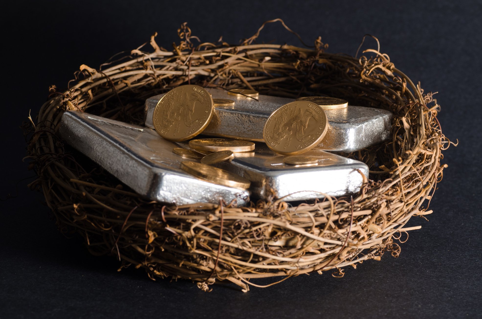 Gold Coins & Silver Bar Nest Egg